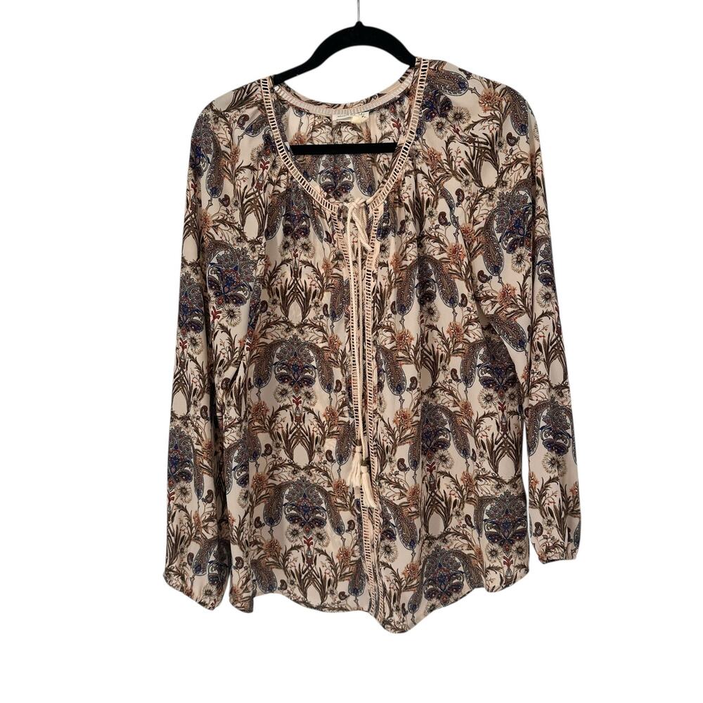 Anthropologie Meadow Rue Cream Paisley Long Sleeve Boho Blouse Large